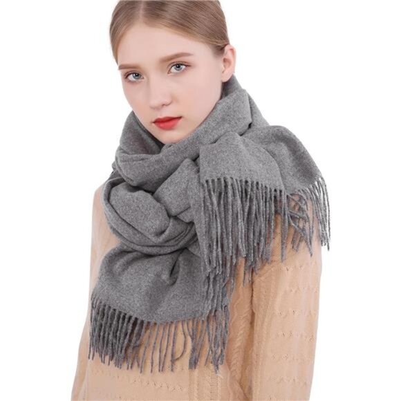 Women Pashmina Shawls Wraps Warm Soft Grey2 - Picture 3 of 7